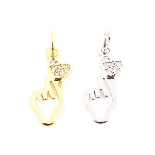 Cubic Zirconia Micro Pave Brass Pendant, Hand, DIY & micro pave cubic zirconia & hollow, more colors for choice, 16x7x1mm, Sold By PC