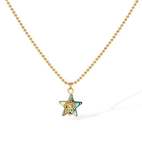 Stainless Steel Jewelry Necklace, 304 Stainless Steel, with Abalone Shell, plated, fashion jewelry & for woman & with rhinestone, golden, Sold By PC