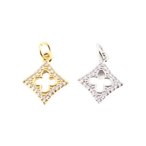 Cubic Zirconia Micro Pave Brass Pendant, DIY & micro pave cubic zirconia & hollow, more colors for choice, 15x13x1.50mm, Sold By PC