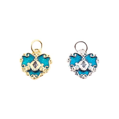 Cubic Zirconia Micro Pave Brass Pendant, Heart, DIY & micro pave cubic zirconia & enamel, more colors for choice, 11x12x1.50mm, Sold By PC