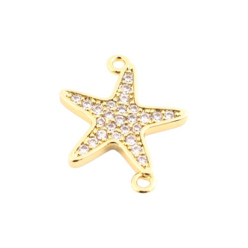 Brass Jewelry Connector, Star, DIY & micro pave cubic zirconia, golden, 21x17x2mm, Sold By PC