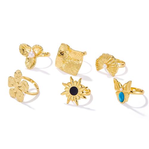 Anillo de dedo de acero inoxidable, acero inoxidable 304, chapado, Joyería & diferentes estilos para la opción & para mujer, dorado, Vendido por UD