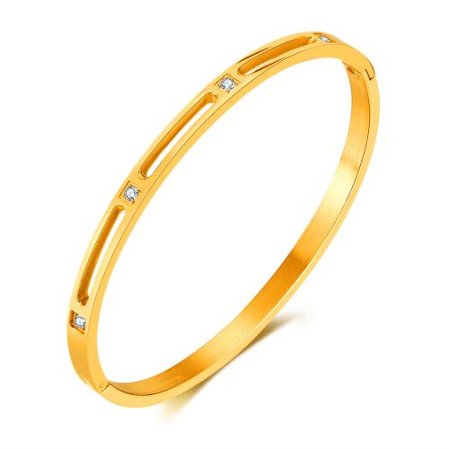 Stainless Steel Bangle, 304 Stainless Steel, plated, micro pave cubic zirconia & for woman & hollow, more colors for choice, Sold By PC