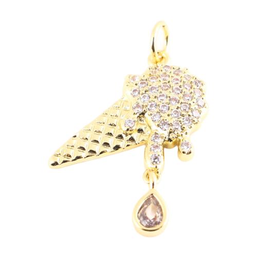 Brass Pendant, DIY & micro pave cubic zirconia, golden, 23x20x2mm, Sold By PC