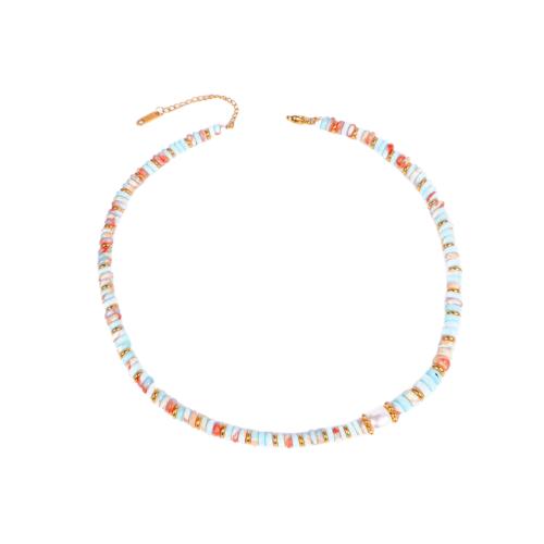 Natural Gemstone Necklace, 304 Stainless Steel, with Natural Stone & Plastic Pearl & Tibetan Style, plated, fashion jewelry & for woman, multi-colored, Sold By PC