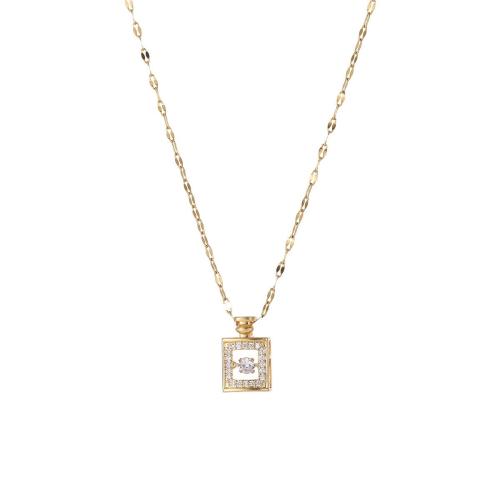 Collier d'acier titane, avec zircon cubique, Placage, bijoux de mode & pour femme, doré, Longueur:Environ 41 cm, Vendu par PC