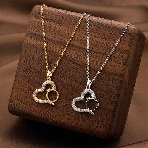 Collier d'acier titane, Placage, bijoux de mode & pavé de micro zircon & pour femme, plus de couleurs à choisir, Longueur:Environ 41 cm, Vendu par PC