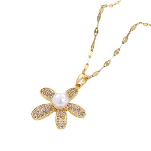 Collier d'acier titane, avec Plastique ABS perle & zircon cubique, Placage, bijoux de mode & pour femme, plus de couleurs à choisir, Longueur:Environ 41 cm, Vendu par PC