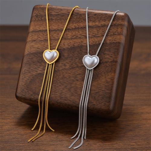 Titanium Steel Necklace, with ABS Plastic Pearl, plated, fashion jewelry & for woman, more colors for choice, Sold By PC
