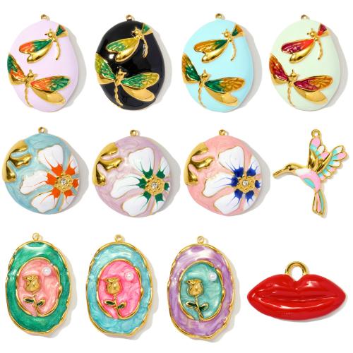 304 Stainless Steel Pendant, with ABS Plastic Pearl, plated, DIY & enamel & with rhinestone, more colors for choice, 3PCs/Bag, Sold By Bag