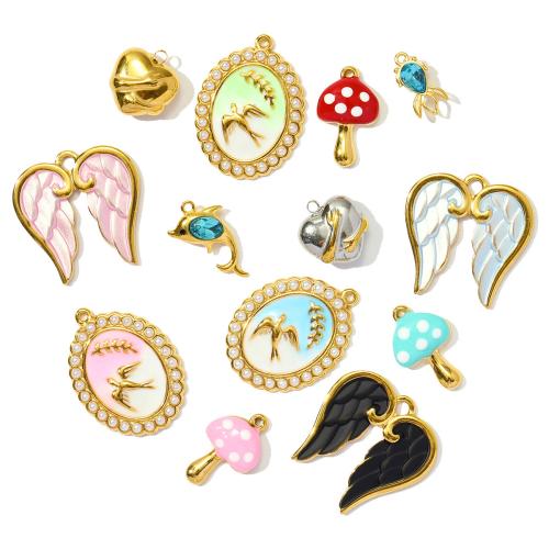 304 Stainless Steel Pendant, with Glass Stone & ABS Plastic Pearl, plated, DIY & enamel & with rhinestone, more colors for choice, 3PCs/Bag, Sold By Bag