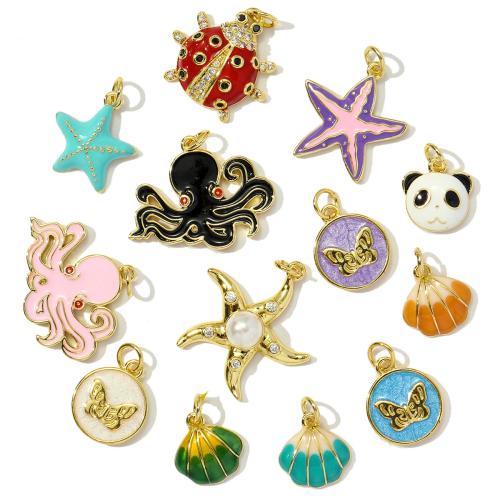 Brass Pendant, with ABS Plastic Pearl, plated, DIY & micro pave cubic zirconia & enamel, more colors for choice, nickel, lead & cadmium free, 3PCs/Bag, Sold By Bag