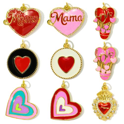 Brass Pendant, Heart, plated, DIY & micro pave cubic zirconia & enamel, more colors for choice, nickel, lead & cadmium free, 3PCs/Bag, Sold By Bag