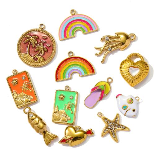 Stainless Steel Pendants, 304 Stainless Steel, plated, DIY & enamel & with rhinestone, more colors for choice, 3PCs/Bag, Sold By Bag