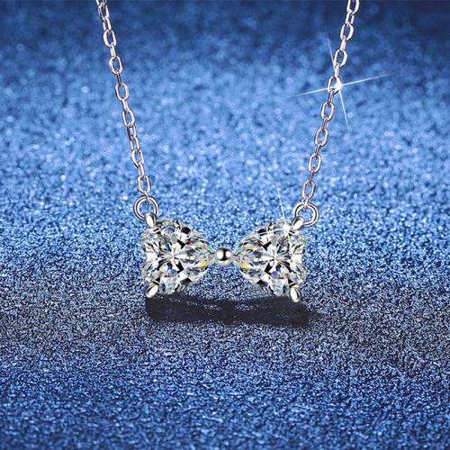 925 Sterling Silver Necklace, Bowknot, platinum plated, cross chain & different materials for choice & for woman, Length:Approx 15.7 Inch, Sold By PC