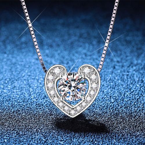925 Sterling Silver Necklace, with 2inch extender chain, Heart, platinum plated, different materials for choice & box chain & for woman, Length:Approx 15.7 Inch, Sold By PC