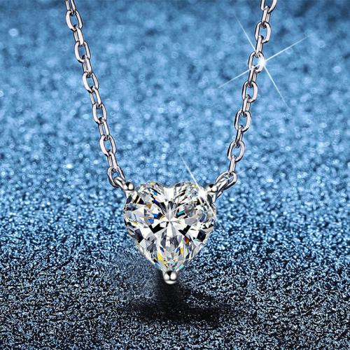 925 Sterling Silver Necklace, with 2inch extender chain, Heart, platinum plated, cross chain & different materials for choice & for woman, Length:Approx 15.7 Inch, Sold By PC