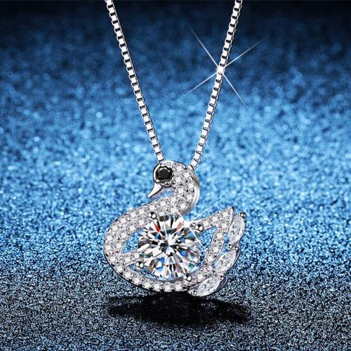 925 Sterling Silver Necklace, with 2inch extender chain, Swan, platinum plated, different materials for choice & box chain & for woman, Length:Approx 15.7 Inch, Sold By PC
