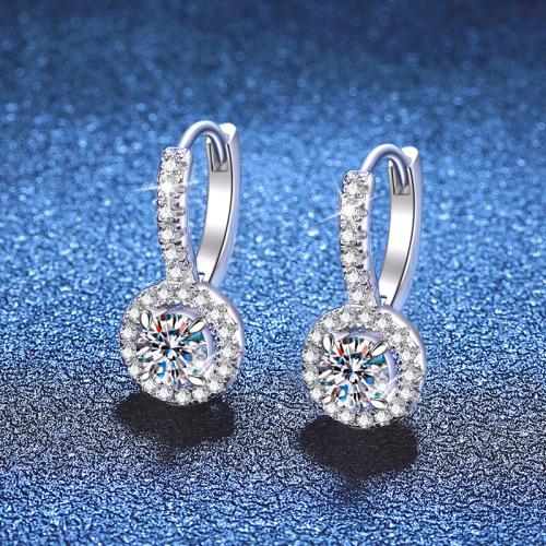 925 Sterling Silver Huggie Hoop Earring, Round, platinum plated, different materials for choice & for woman, 13x19mm, Sold By Pair
