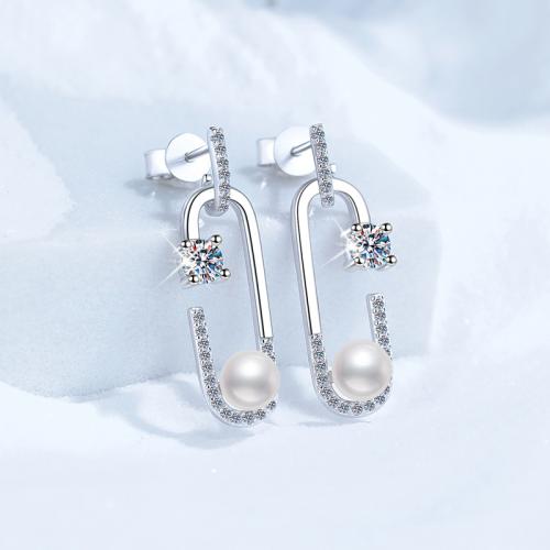 925 Sterling Silver Drop Earring, with Freshwater Pearl, different materials for choice & for woman, Sold By Pair
