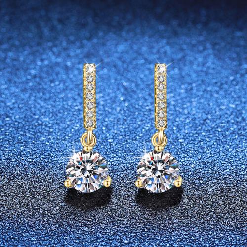 925 Sterling Silver Drop Earring, gold color plated, different materials for choice & for woman, 7x20.50mm, Sold By Pair