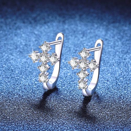 925 Sterling Silver Lever Back Earring, with Moissanite, Cross, platinum plated, fashion jewelry & for woman, 9.50x17mm, Sold By Pair
