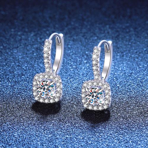 925 Sterling Silver Huggie Hoop Earring, Square, platinum plated, different materials for choice & for woman, 13.50x20mm, Sold By Pair