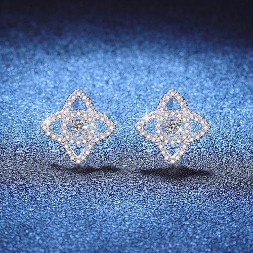 925 Sterling Silver Stud Earring, platinum plated, different materials for choice & for woman & hollow, 14x14mm, Sold By Pair