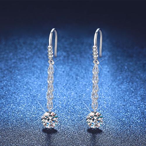 925 Sterling Silver Drop Earring, with Moissanite, platinum plated, different size for choice & for woman, 42mm, Sold By Pair