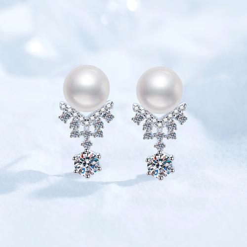925 Sterling Silver Stud Earring, with Freshwater Pearl, different materials for choice & for woman, 9x18.50mm, Sold By Pair