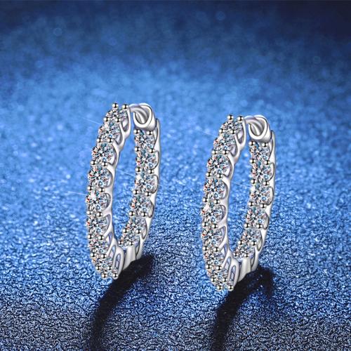 925 Sterling Silver Huggie Hoop Earring, with Moissanite, platinum plated, fashion jewelry & for woman, Sold By Pair