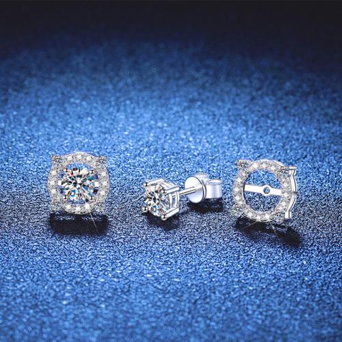 925 Sterling Silver Stud Earring, platinum plated, different materials for choice & for woman, Sold By Pair