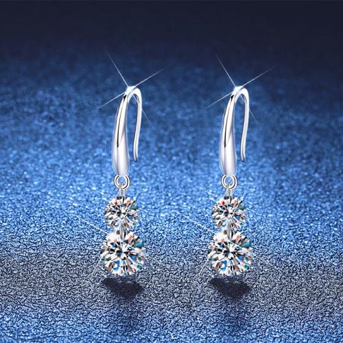 925 Sterling Silver Drop Earring, with Moissanite, platinum plated, fashion jewelry & for woman, 28mm, Sold By Pair