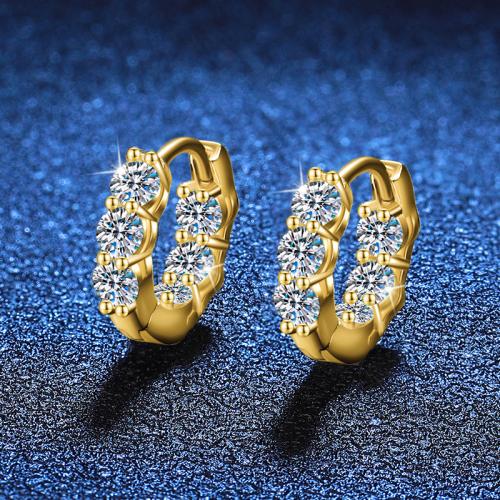 925 Sterling Silver Huggie Hoop Earring, with Moissanite, fashion jewelry & for woman, more colors for choice, 15x13mm, Sold By Pair