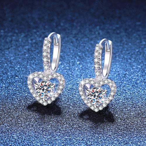 925 Sterling Silver Huggie Hoop Earring, Heart, platinum plated, different materials for choice & for woman, 13x21mm, Sold By Pair