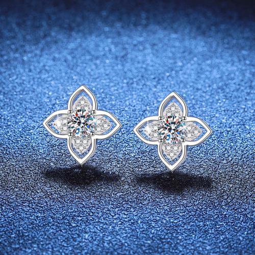 925 Sterling Silver Stud Earring, Four Leaf Clover, platinum plated, different materials for choice & for woman, 14x14mm, Sold By Pair
