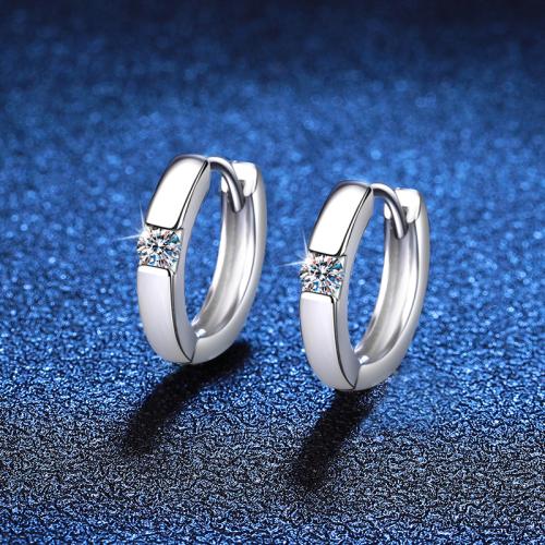 925 Sterling Silver Huggie Hoop Earring, with Moissanite, platinum plated, fashion jewelry & for woman, 15.50x14mm, Sold By Pair