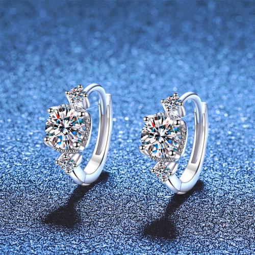925 Sterling Silver Huggie Hoop Earring, platinum plated, different materials for choice & for woman, Sold By Pair