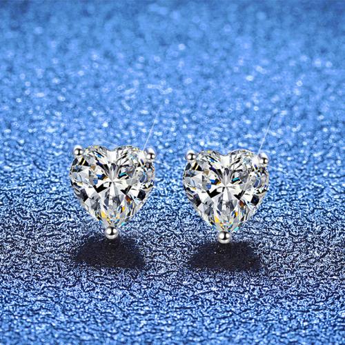 925 Sterling Silver Stud Earring, Heart, platinum plated, different materials for choice & for woman, Sold By Pair