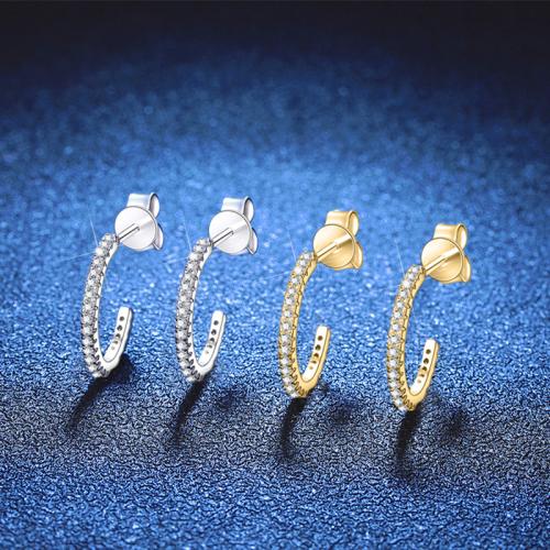 Plata de ley 925 Arito, con Moissanite, Letra C, Joyería & para mujer, más colores para la opción, 15mm, Vendido por Par