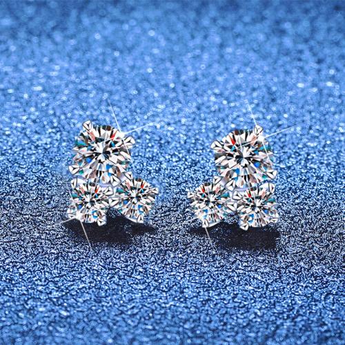 Plata de ley 925 Arito, con Moissanite, chapado en platina real, Joyería & para mujer, Vendido por Par