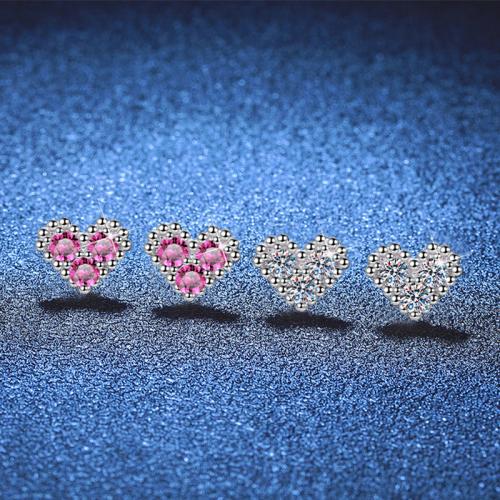 Plata de ley 925 Arito, con Moissanite, Corazón, chapado en platina real, Joyería & para mujer, más colores para la opción, Vendido por Par