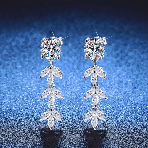 925 Sterling Silver Drop Earring, Wheat, platinum plated, different materials for choice & for woman, 30mm, Sold By Pair