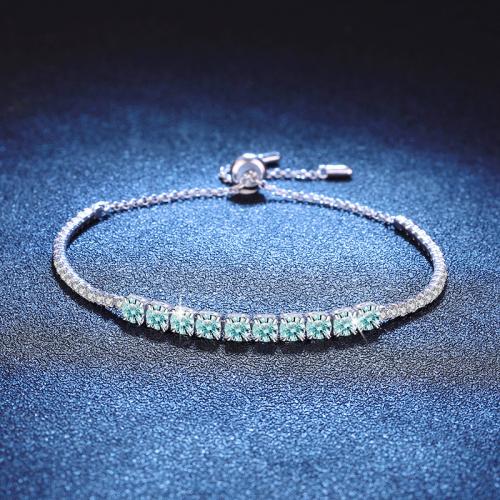 925 Sterling Silver Bracelet, with Moissanite, with 1.2inch extender chain, platinum plated, fashion jewelry & for woman, Length:Approx 6.3 Inch, Sold By PC