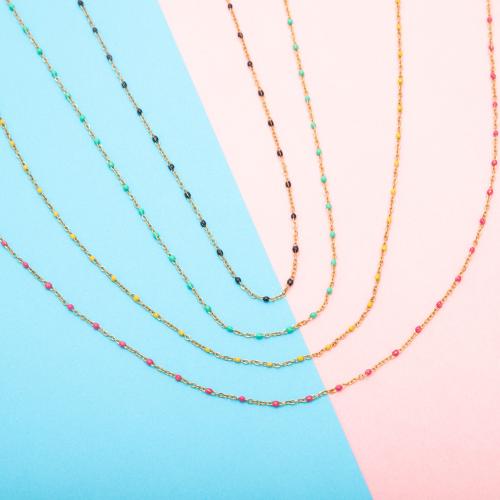 Collar de acero inoxidable de la joyería, acero inoxidable 304, 18K chapado en oro, para mujer & esmalte, más colores para la opción, longitud:aproximado 45 cm, Vendido por UD