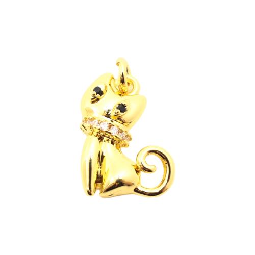 Befestigter Zirkonia Messing Anhänger, Katze, DIY & Micro pave Zirkonia, goldfarben, 15x10x3mm, verkauft von PC