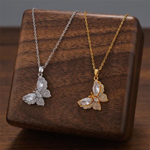 Titanium Steel Necklace, with Cubic Zirconia, plated, fashion jewelry & for woman, more colors for choice, Sold By PC
