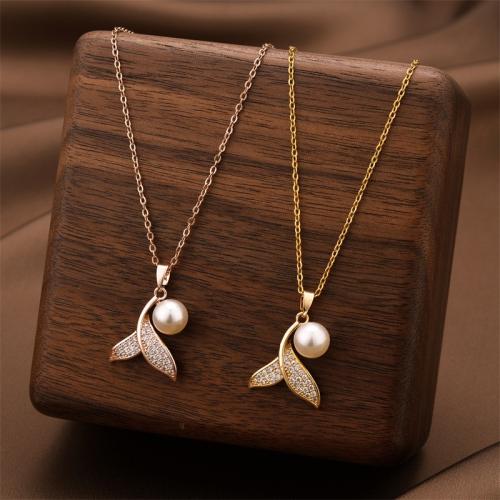 Titanium Steel Necklace, with ABS Plastic Pearl & Cubic Zirconia, plated, fashion jewelry & for woman, more colors for choice, Sold By PC