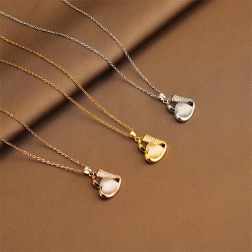 Titanium Steel Necklace, with Cubic Zirconia, plated, fashion jewelry & for woman, more colors for choice, Sold By PC