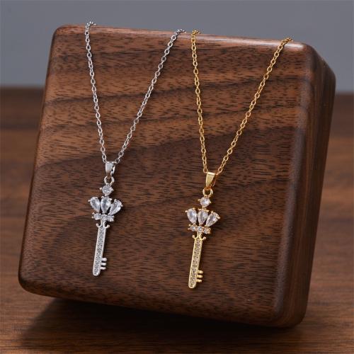 Titanium Steel Necklace, with Cubic Zirconia, plated, fashion jewelry & for woman, more colors for choice, Sold By PC